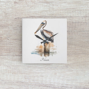 Pelican standing on a pole  square wall clock