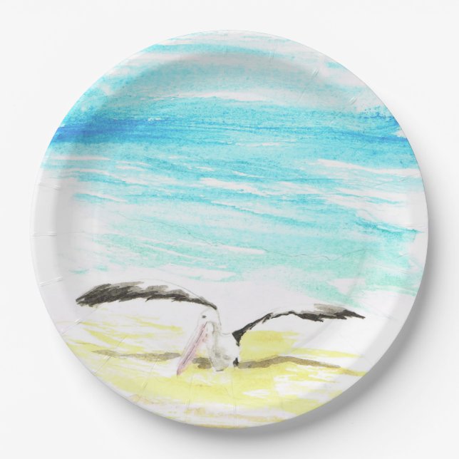 Pelican stretching wings paper plate (Front)