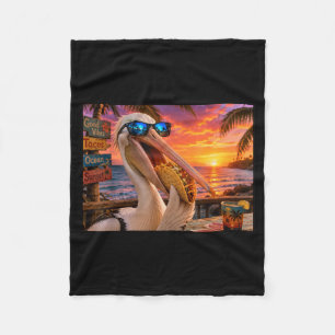 Pelican Taco Sunset Beach Funny Trocal Bird Art Fleece Blanket