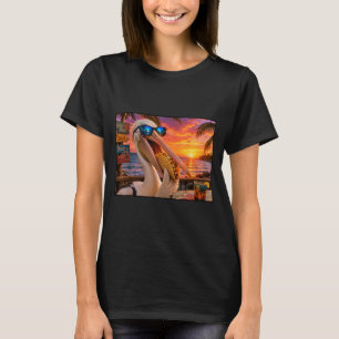 Pelican Taco Sunset Beach Funny Trocal Bird Art T-Shirt