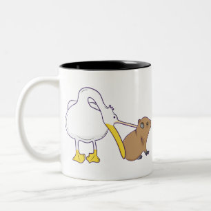 Pelican Tries to Eat Capybara Funny Cute Kawaii Two-Tone Coffee Mug