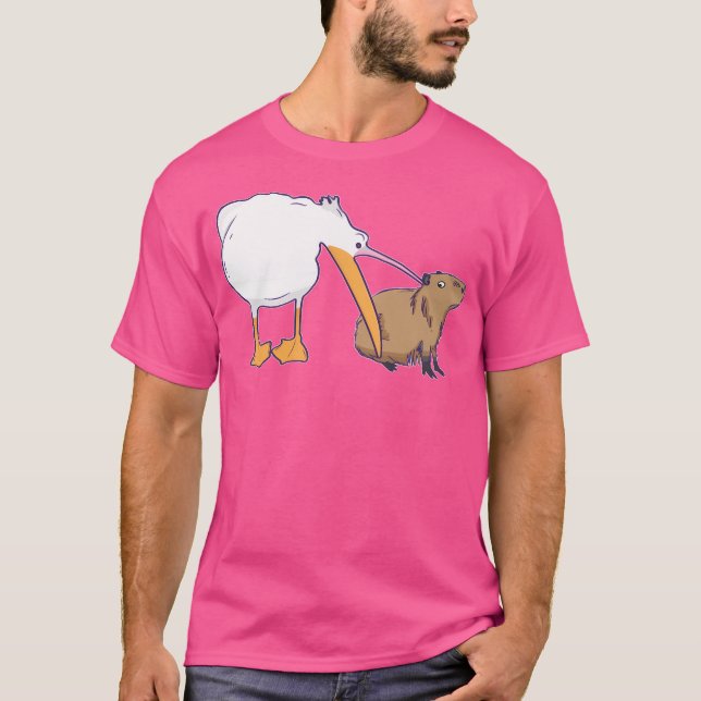 Pelican Tries To Eat Capybara Funny Cute Meme T-Shirt (Front)