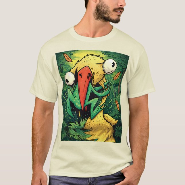 Pelican vs Frog Swamp Never Give Up Funny T-Shirt (Front)