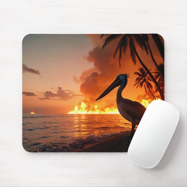Pelican Watching Coastal Inferno Mouse Pad (With Mouse)