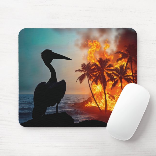 Pelican Watching Coastal Wildfire Mouse Pad (With Mouse)
