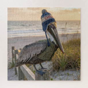 Pelican Wearing a Winter Hat Jigsaw Puzzle