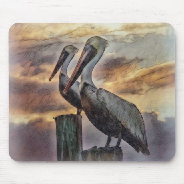 Pelicans At Sunset Mouse Pad (Front)