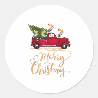 Pelicans Bird Driving Christmas Tree Tr Classic Round Sticker