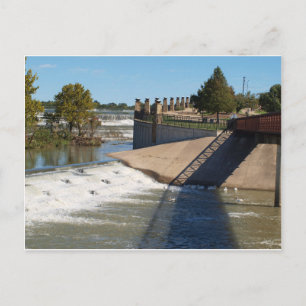 Pelicans fish at White Rock Lake Dam & Spillways. Postcard