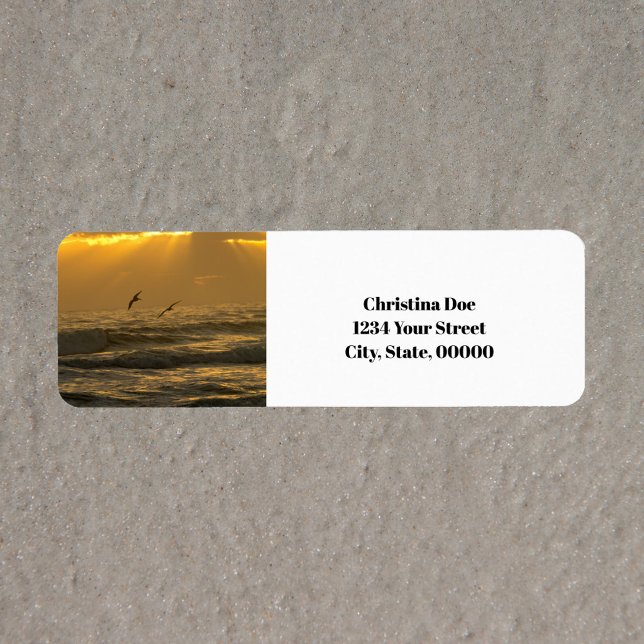 Pelicans Flying Ocean Sunrise Personalise Return  Return Address Label (A return address label with a picture of pelicans over the ocean and text you can personalize!)