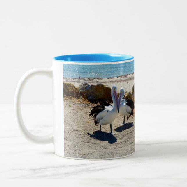 Pelicans In Love, Two-Tone Coffee Mug (Left)