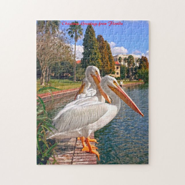 Pelicans of  Florida. Christmas Greetings Jigsaw Puzzle (Vertical)