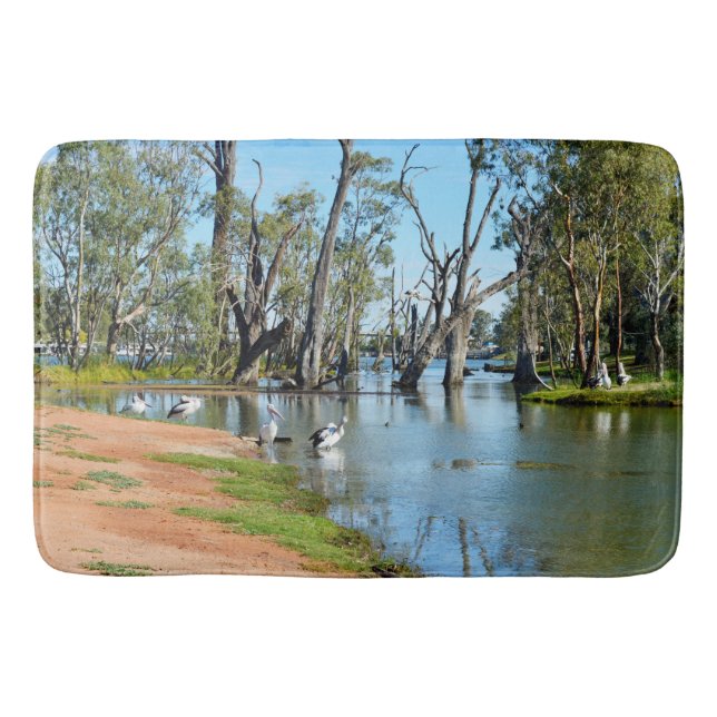 Pelicans Sunbaking River Murray Australia, Bath Mat (Front)