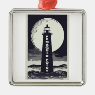 Pemaquid Point Light Moon Metal Ornament