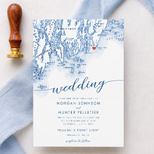 Pemaquid Point Light Wedding Maine Map Invitation