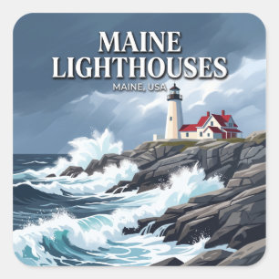 Pemaquid Point Lighthouse Bristol Maine Travel Square Sticker