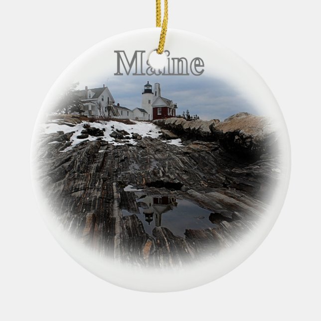 Pemaquid Point Lighthouse Maine Ceramic Ornament (Front)