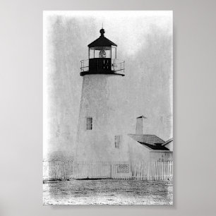 Pemaquid Point Maine Lighthouse B&W Poster Print