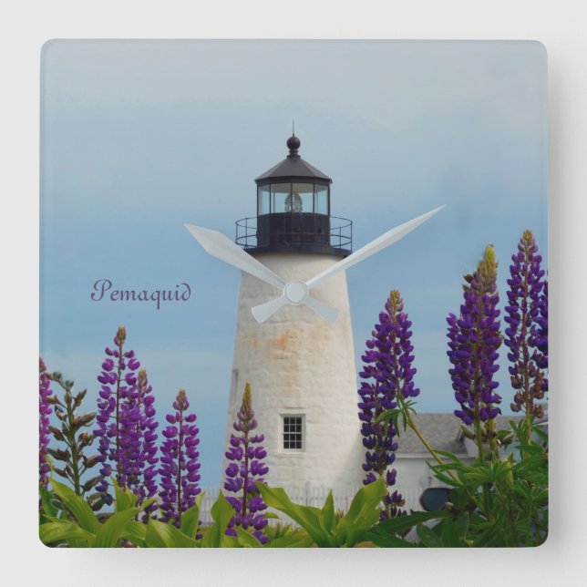 Pemaquid Point Plum Bristol  Maine Lighthouse Square Wall Clock (Front)