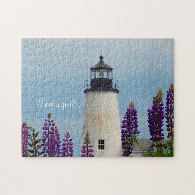 Pemaquid Point Surf White Coastal Maine Lighthouse Jigsaw Puzzle (Horizontal)