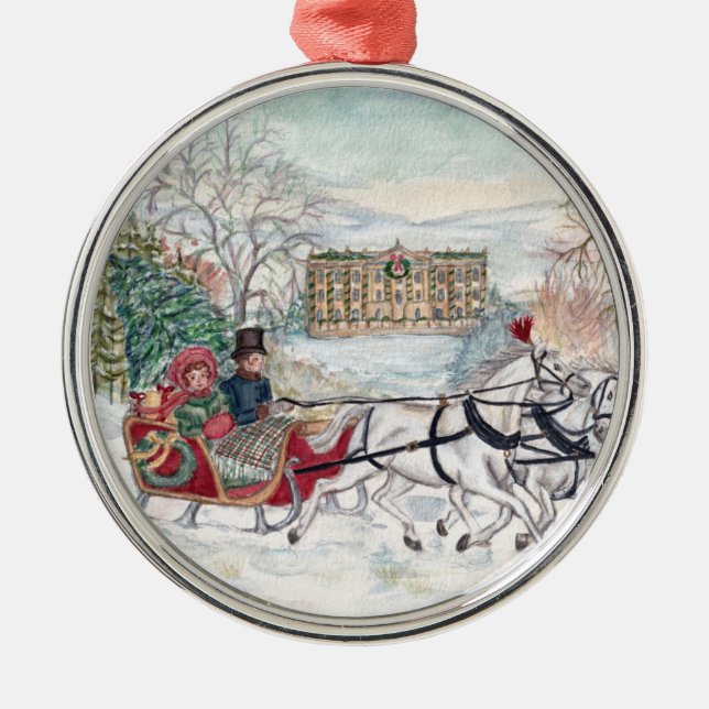 Pemberley Sleigh Ride - Jane Austen Metal Ornament (Front)