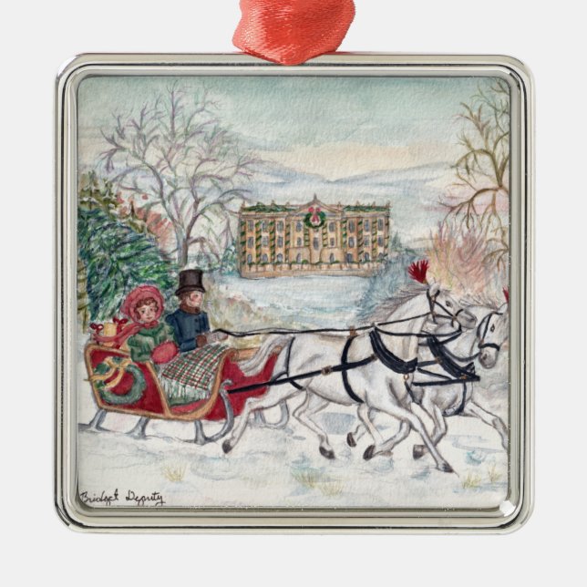 Pemberley Sleigh Ride - Jane Austen Metal Ornament (Front)
