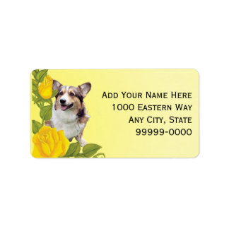 Pembroke Corgi and Yellow Roses Label