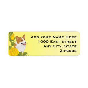 Pembroke Corgi and Yellow Roses Return Address Label