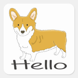 Pembroke Corgi Hello Puppy Dog Thinking of You Square Sticker