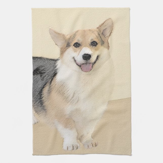 Pembroke Welsh Corgi 2 Painting - Original Dog Art Tea Towel (Vertical)