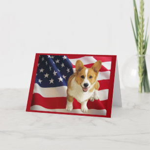 Pembroke Welsh Corgi American Flag Greeting Card