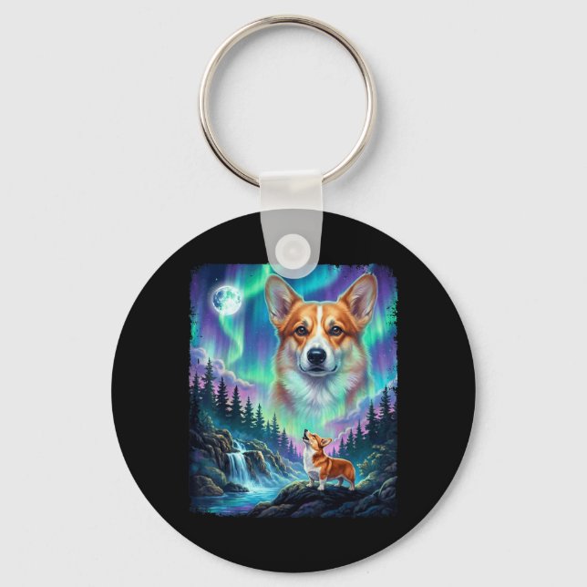 Pembroke Welsh Corgi Aurora Howling Dog Key Ring (Front)