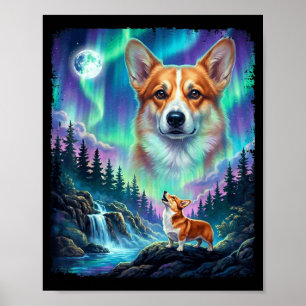 Pembroke Welsh Corgi Aurora Howling Dog Poster