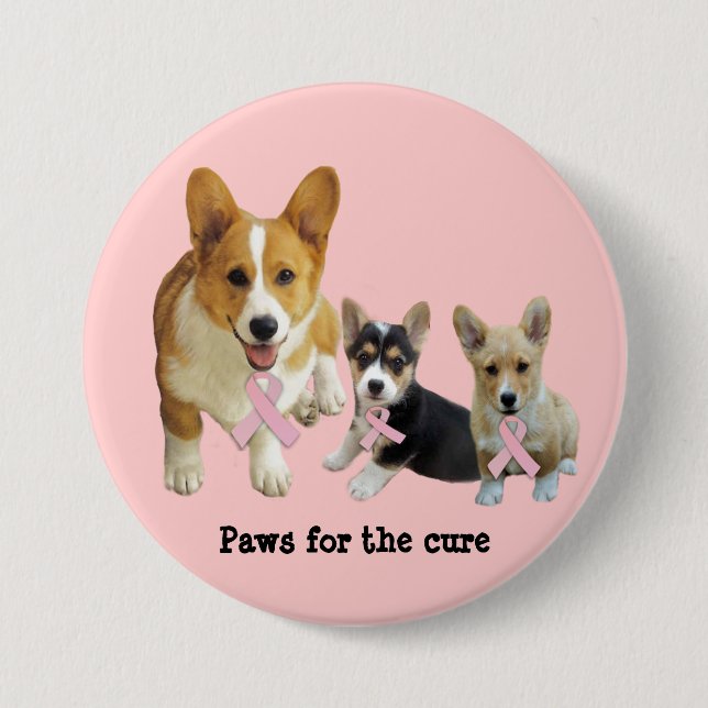 Pembroke Welsh Corgi Breast Cancer Button (Front)