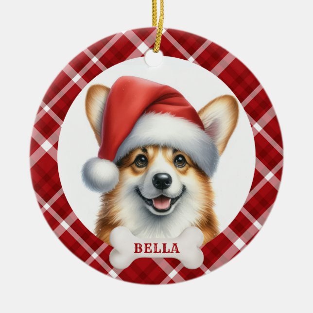 Pembroke Welsh Corgi Ceramic Circle Ornament (Front)