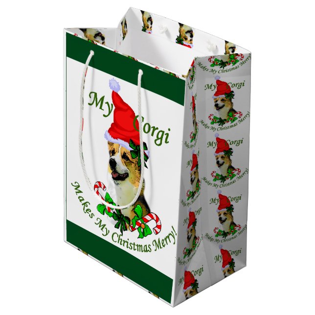 Pembroke Welsh Corgi Christmas Medium Gift Bag (Back Angled)