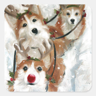 pembroke welsh Corgi Christmas Reindeer Square Sticker