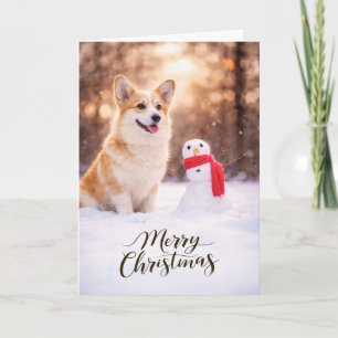 Pembroke Welsh Corgi Christmas Snowman Holiday Card