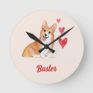 Pembroke Welsh Corgi Customisable Pet Name Round Clock