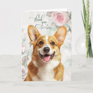 Pembroke Welsh Corgi Dog and Pink Roses Thank You Card