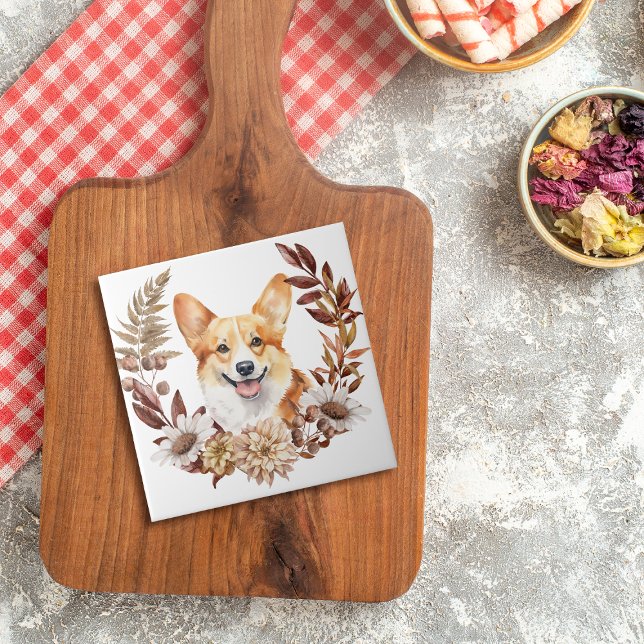 Pembroke Welsh Corgi Dog Autumn Wreath Ceramic Tile (Creator Uploaded)