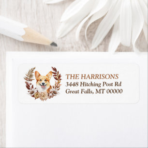 Pembroke Welsh Corgi Dog Autumn Wreath Return Address Label