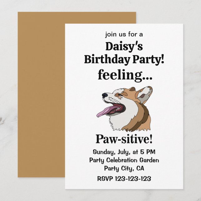 Pembroke Welsh Corgi Dog Birthday Party Invitation (Front/Back)