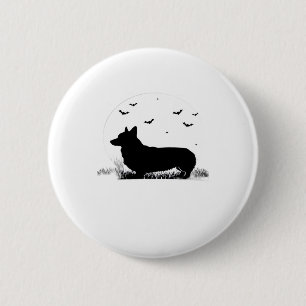 Pembroke Welsh Corgi Dog � Halloween Moon Silhouet 6 Cm Round Badge