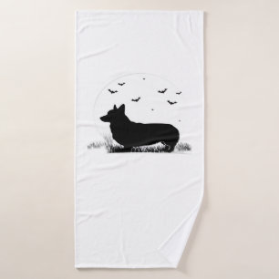 Pembroke Welsh Corgi Dog ? Halloween Moon Silhouet Bath Towel