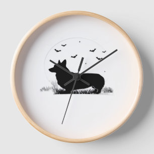 Pembroke Welsh Corgi Dog – Halloween Moon Silhouet Clock