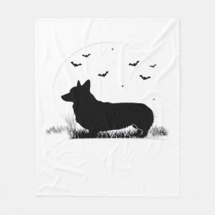 Pembroke Welsh Corgi Dog ? Halloween Moon Silhouet Fleece Blanket