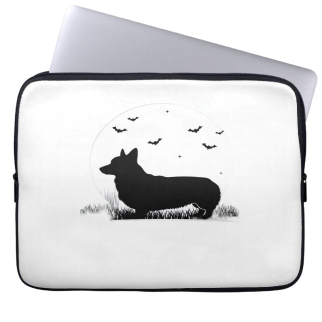 Pembroke Welsh Corgi Dog – Halloween Moon Silhouet Laptop Sleeve (Front)