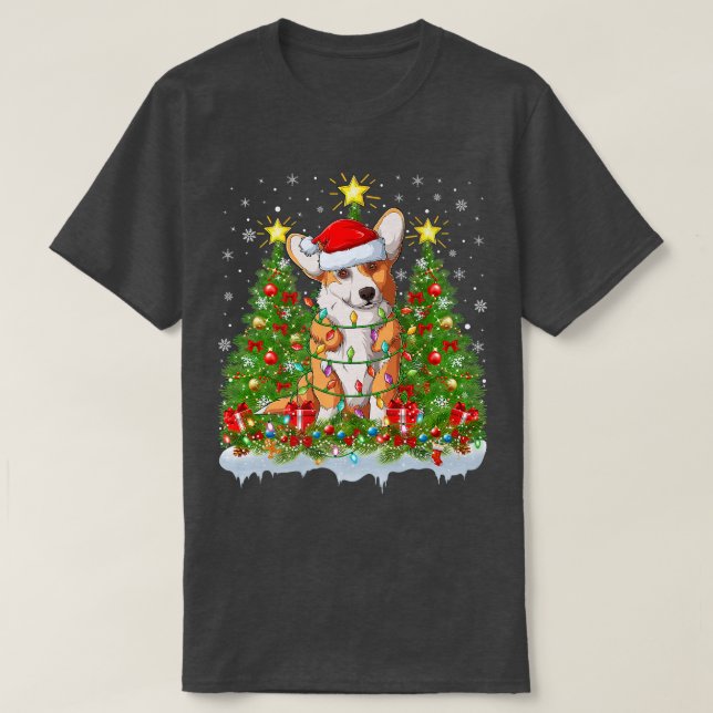Pembroke Welsh Corgi Dog Lighting Xmas Tree Corgi  T-Shirt (Design Front)