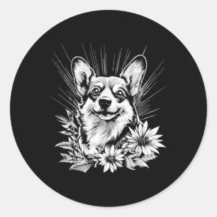 Pembroke Welsh Corgi Dog Lover Retro Style Tattoo Classic Round Sticker